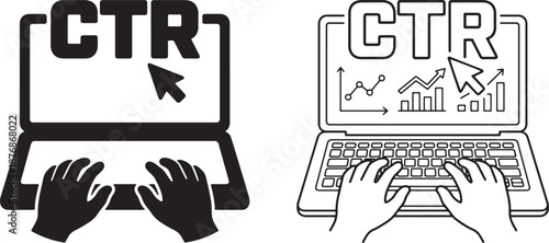 click through rate concept with hands on laptop computers  marketing analytics