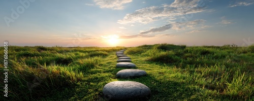 Zen path to enlightenment - Stepping stones through a serene landscape.