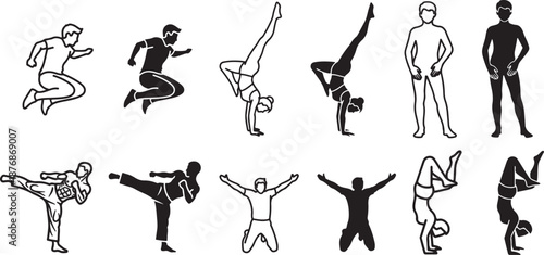 set of people in various poses and exercises