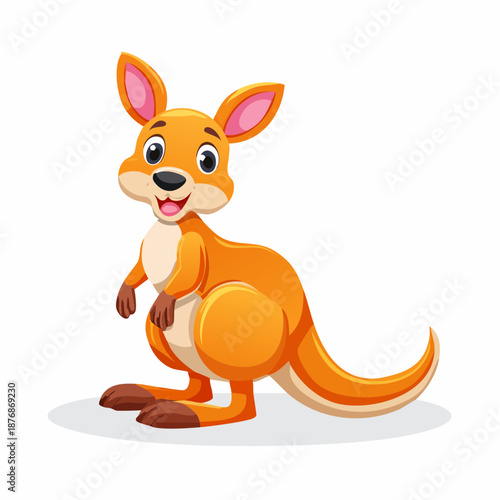 A cartoon kangaroo stands on its hind legs with a friendly expression, showcasing its distinctive features and vibrant orange fur in a simple digital illustration.