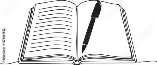 Open book with pen on white background for writing or reading