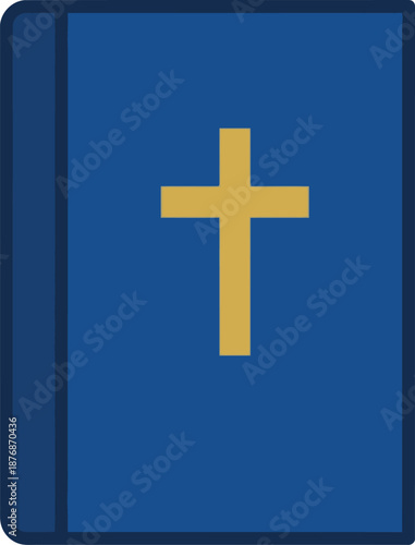Blue hardcover holy bible book with golden christian cross for religious church prayer worship or catholic mass scripture reading and spiritual faith study gospel education wisdom.