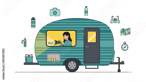 Cozy Camper Adventure Awaits With Supplies For Road Trip And Nature Escape