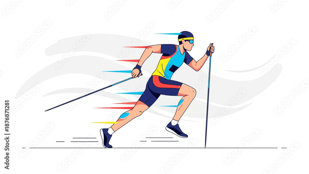 Obraz premium Cross Country Skiing Athlete Illustration In Full Speed For Modern Sports Graphic
