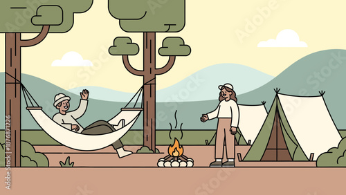 Cozy Camping Trip Friends Relaxing In Nature And Enjoying Outdoors Recreation