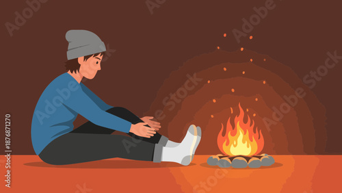 Cozy Evening Alone A Person Sits Warm By The Fire Relaxation Scene