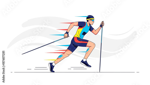 Cross Country Skiing Athlete Illustration In Full Speed For Modern Sports Graphic