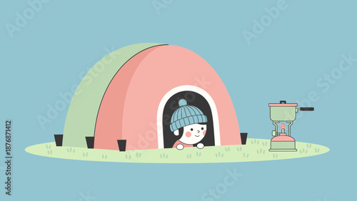 Cute Adventurer In A Tent Camping In Nature Adventure Vacation Summer Outdoors
