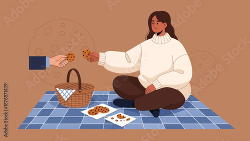 Cozy Indoor Picnic With Chocolate Chip Cookies Sharing Happiness Moments