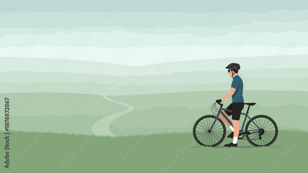 Fototapeta premium Cyclist Enjoying The Scenic Landscape On The Hillside Pathway