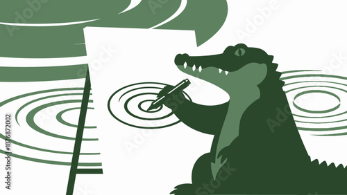 Creative Crocodile Illustrating Ripples on Canvas in Swampy Marshland