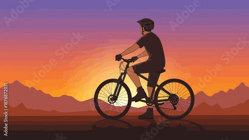 Cyclist Enjoying The Sunset Ride In The Mountains For Outdoor Adventure