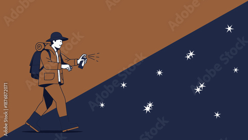 Creative Hiker Spraying Stars Into Night Sky Concept Art Illustration