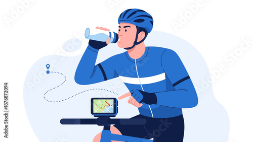Cyclist Hydrating And Navigating With Digital Map On Bike Ride Trip