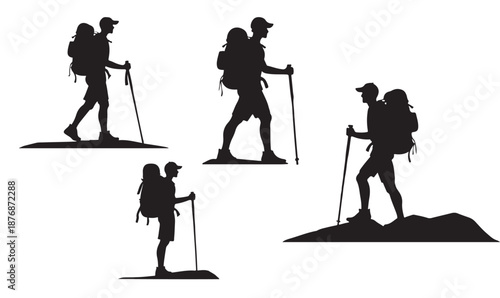 Adventure travel concept – Vector collection of trekking man poses