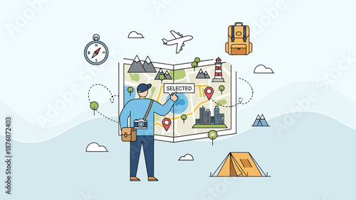 Discovering New Destinations With Map Planning And Trip Adventure Concept