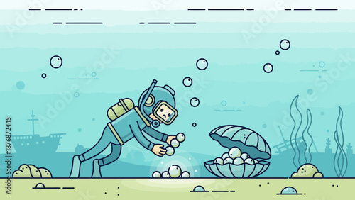 Diver Collects Precious Pearls From Underwater Oyster In Tropical Sea