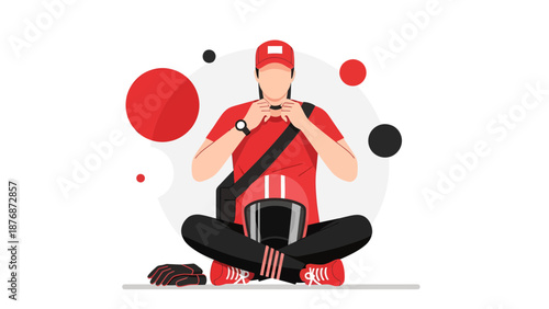 Delivery Rider Preparing For Work Adjusting His Uniform Before Heading Out