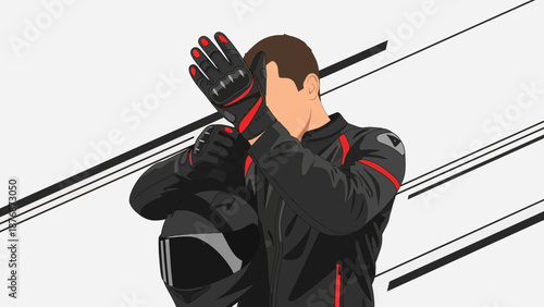 Determined Biker Preparing For Motorcycle Ride Adventure With Protective Gear