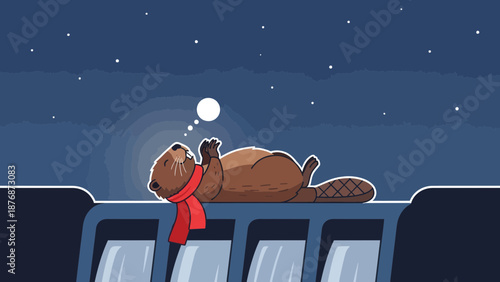 Dreaming Beaver Enjoying The Starlit Sky On Top Of His Dam