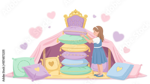 Dreamy Diy Hideaway Girl Building Pillow Fort For Fun Playtime Activity