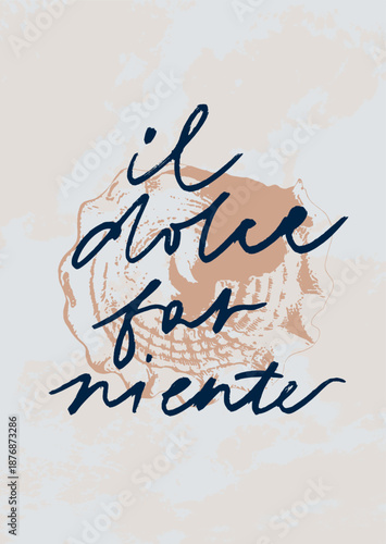 Vector tropical underwater style poster of seashell Isolated on beige background. Card for interior design, prints, fabric or background.