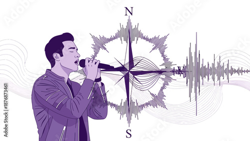 Directional Vocals An Illustration Featuring A Singer Soundwaves And A Compass