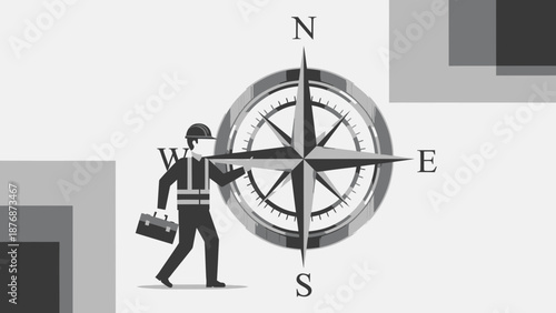 Directional Precision A Construction Worker Navigating with a Classic Compass