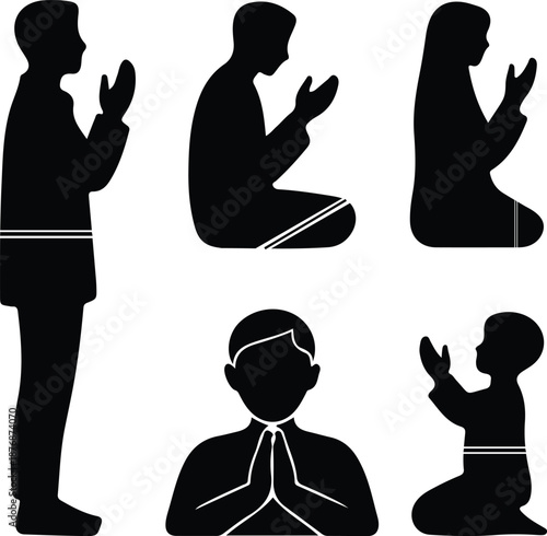 Ramadan Dua Silhouette Vector Set – Minimal Islamic Prayer Icons for Banners, Posters and Social Media