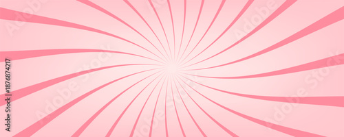 Candy color sunburst background. Abstract pink cream sunbeams design wallpaper. Colorful spinning lines for template, banner, poster, flyer. Sweet rotating cartoon swirl or whirlpool. Vector backdrop