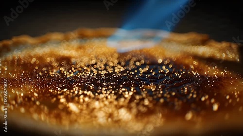 Blow Torch Caramelizing Sugar on Creme Brulee Dessert Video.