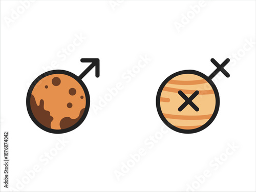 Gender symbols Mars and Venus icons set on white background