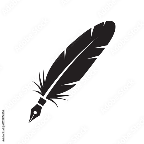 Black quill pen icon Vintage writing literature history education wisdom storytelling Creative author logo art symbol