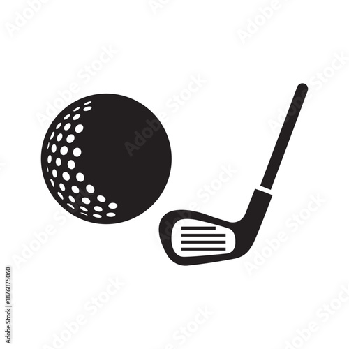 A sleek minimalist golf ball and club icon for sport game leisure recreation and athletic pursuits Ideal for web or