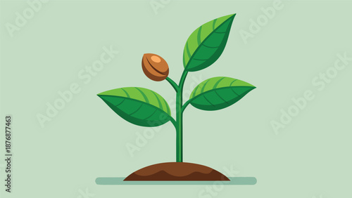 A whimsical cartoon plant with bright red leaves and a green stem