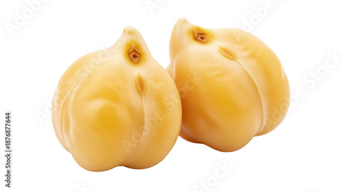 Two chickpeas isolated on transparent background, close-up of beige legume seeds for healthy eating and vegetarian cuisine PNG