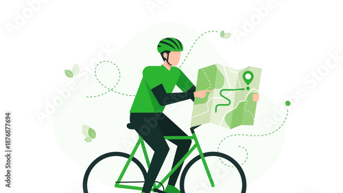 Eco Friendly Delivery Service with Cyclist Navigating by Map for Sustainable Transportation
