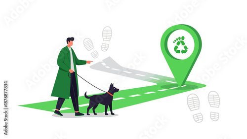 Ecological Footprint Journey Man And Dog Heading To Eco Destination