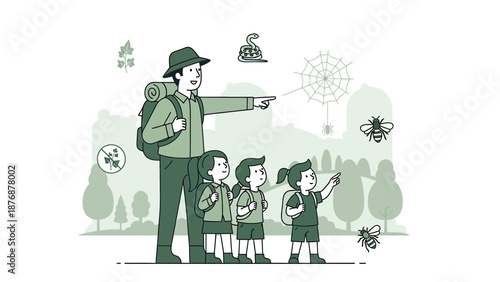 Educational Nature Walk With Children Learning About Outdoors Wonders