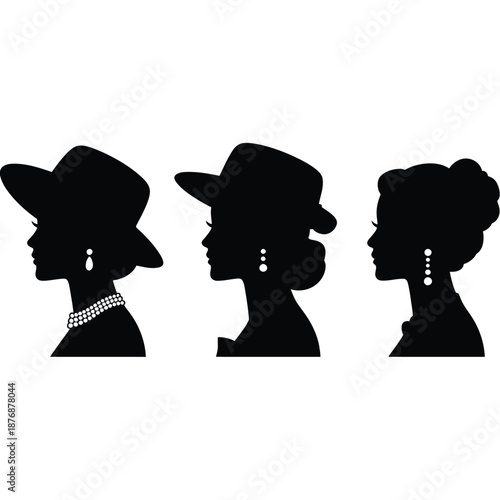 Silhouettes of women in hats and elegant jewelry a striking visual