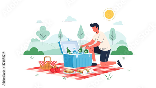 Enjoying A Sunny Day Picnic With Refreshments In A Beautiful Natural Setting