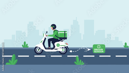 Electric Scooter Delivery In City For Eco Transportation And Emission Reduction
