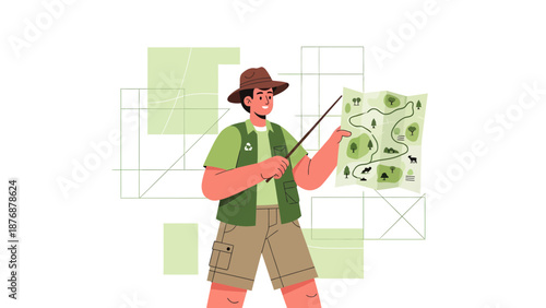 Enthusiastic Explorer Unveiling Scenic Trails On Map Adventure And Discovery