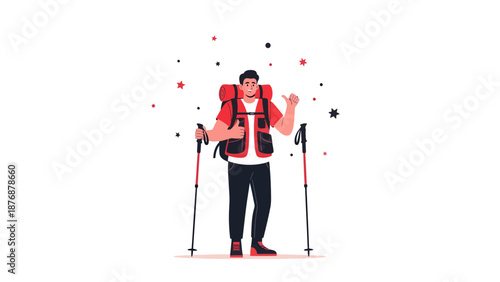 Enthusiastic Hiker Preparing For An Adventure In The Majestic Mountainous Landscape