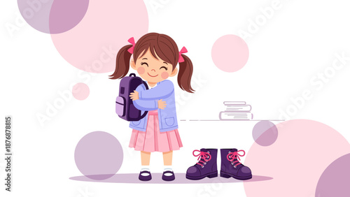 Enthusiastic Student Ready For Learning With Backpack And Books Illustration