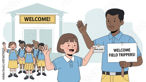 Enthusiastic Students Welcomed At School For An Exciting Educational Field Trip