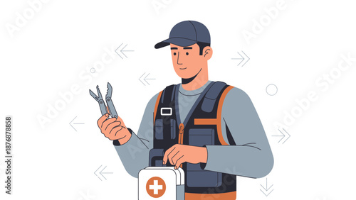 Emergency Medical Technician With First Aid Kit And Multi Tool Preparing For Action
