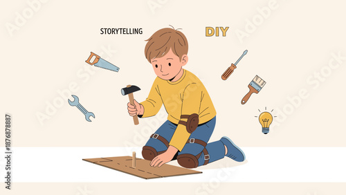 Enthusiastic Young Craftsman Engaged In A Home DIY Project With Creative Tools