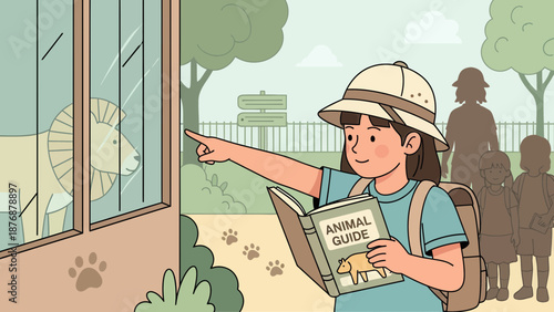 Enthusiastic Young Explorer Studying Lion In Zoo With Family Day Out