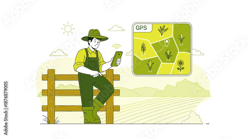 Farmer Using Agritech App For Crop Monitoring And Agricultural Management System